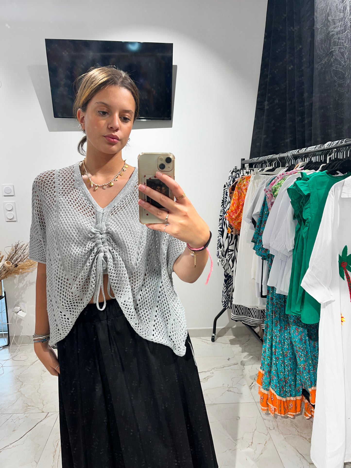 Haut crochet argenté