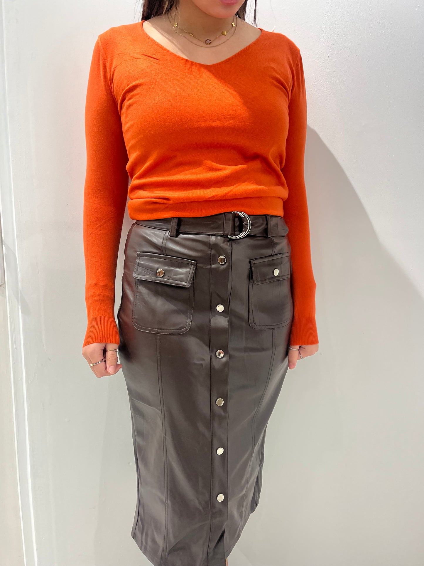 Jupe en cuir marron